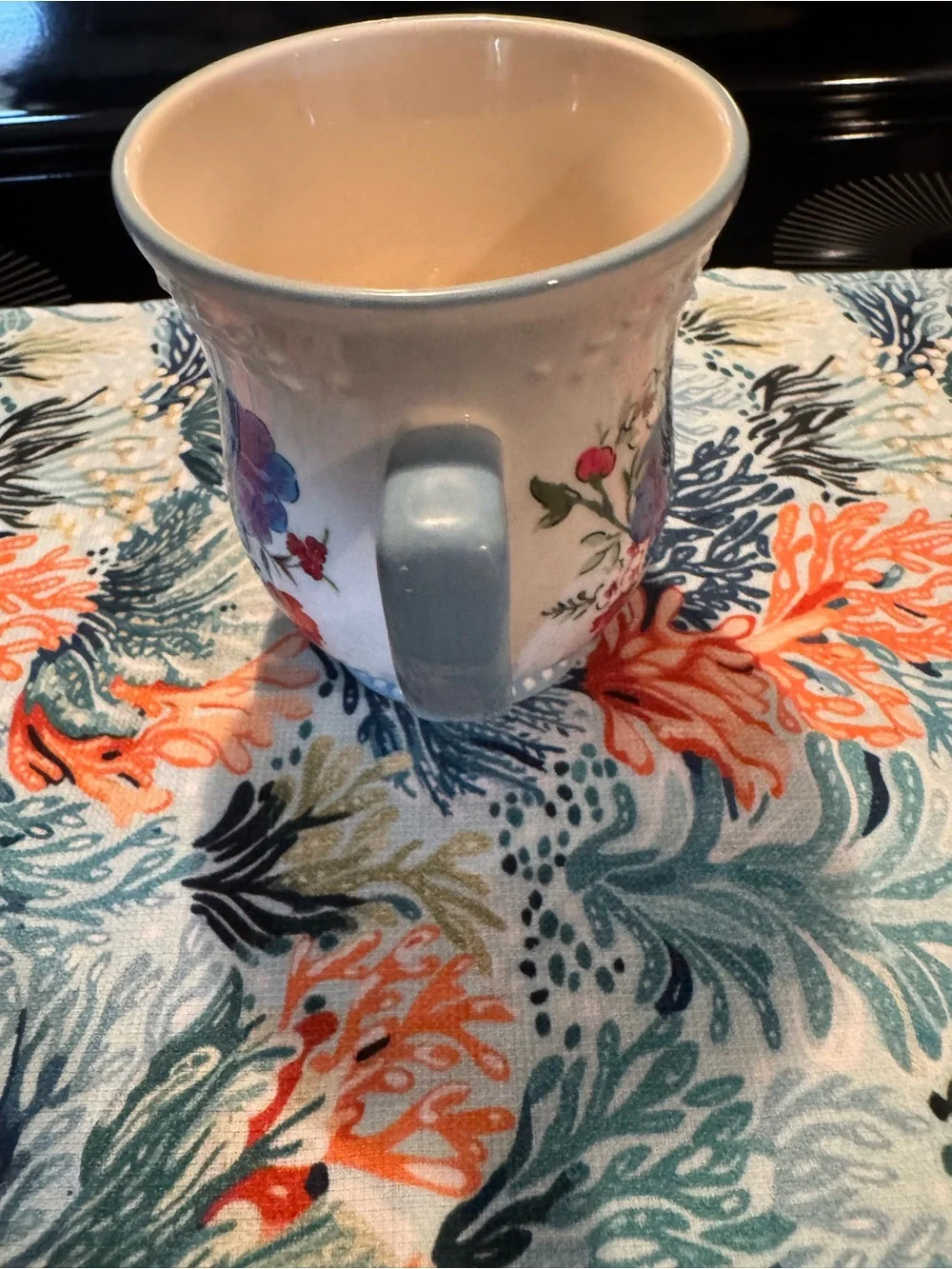 Pioneer Woman Floral Ceramic Tea Mug in Blue and Cream - Elegant Home Dining Cup